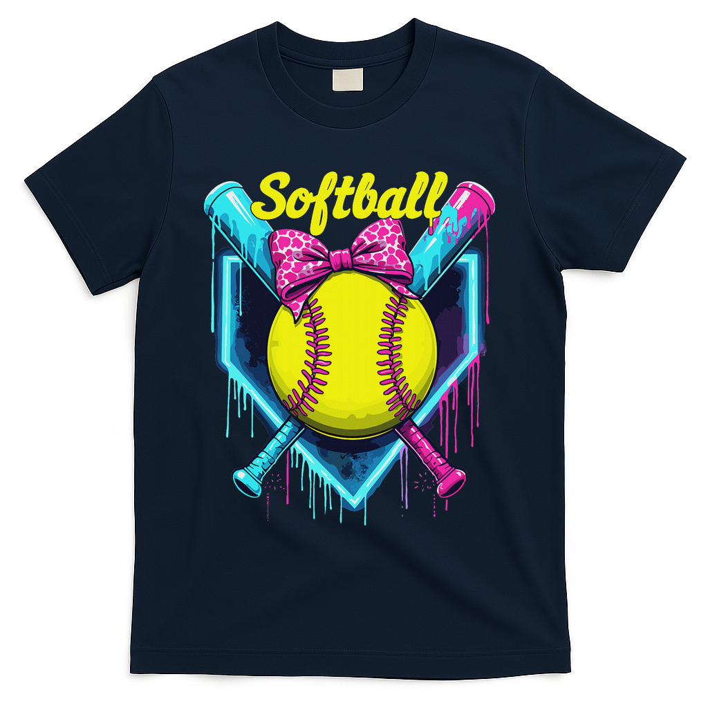 Softball Player Ice Cream Softball Drip T-Shirt - Navy