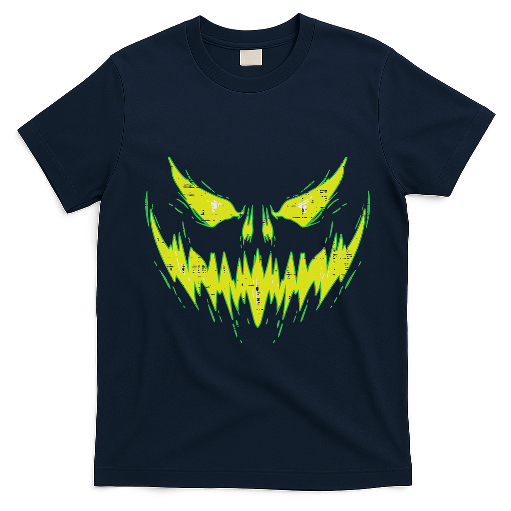 Scary Pumpkin Jack O Lantern Face Halloween T-Shirt - Navy Blue