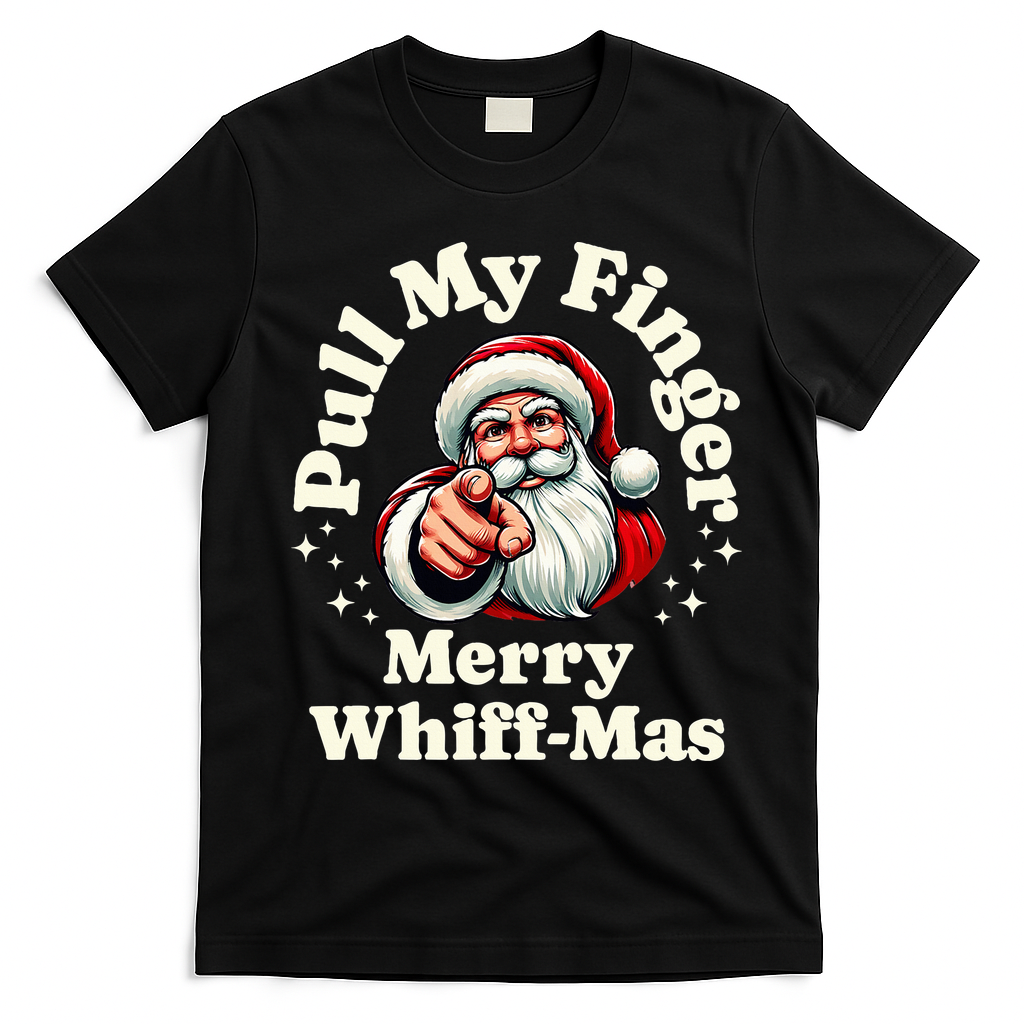 Santa Pull My Finger Christmas Holiday Fart Joke T-Shirt - Black