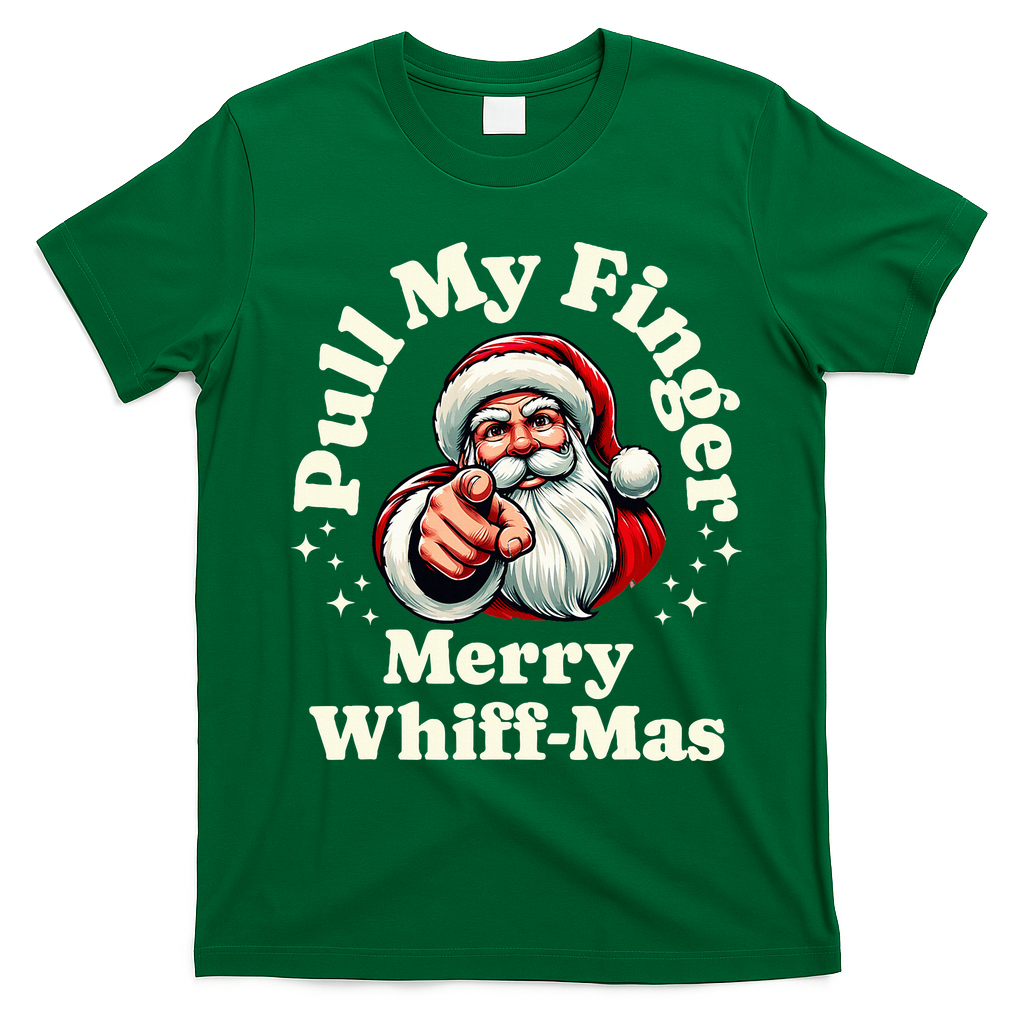 Santa Pull My Finger Christmas Holiday Fart Joke T-Shirt - Irish Green