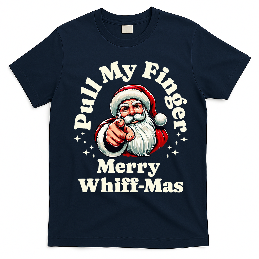 Santa Pull My Finger Christmas Holiday Fart Joke T-Shirt - Navy Blue