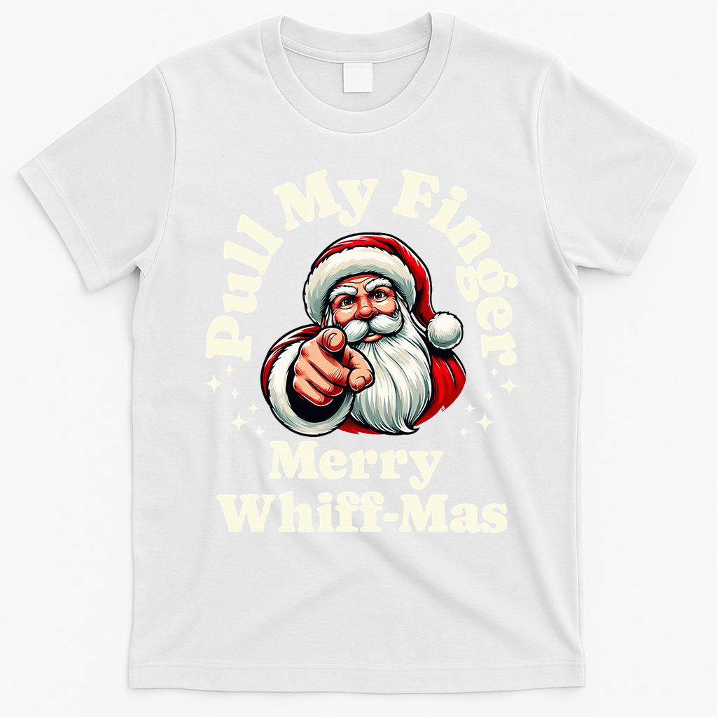 Santa Pull My Finger Christmas Holiday Fart Joke T-Shirt - White