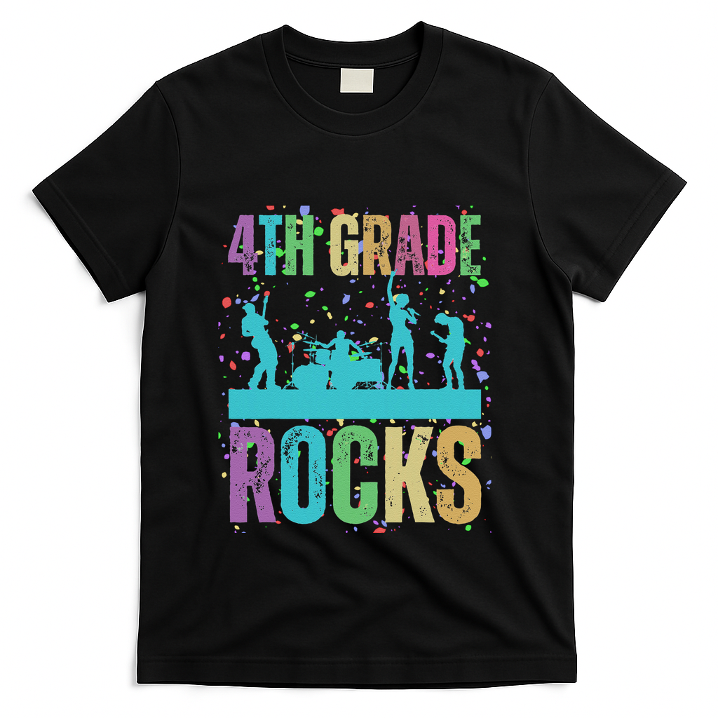School Rocks Back To School Rockin 4th Grade Rocks T-Shirt - Black