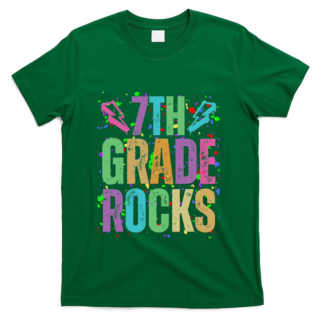 School Rocks Back To School Rockin 7th Grade Rocks T-Shirt - Green