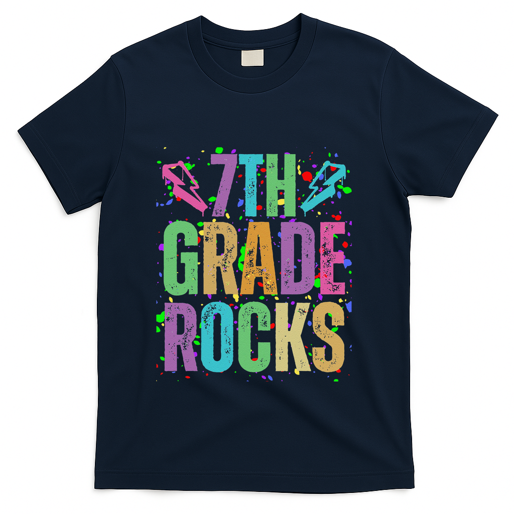 School Rocks Back To School Rockin 7th Grade Rocks T-Shirt - Navy