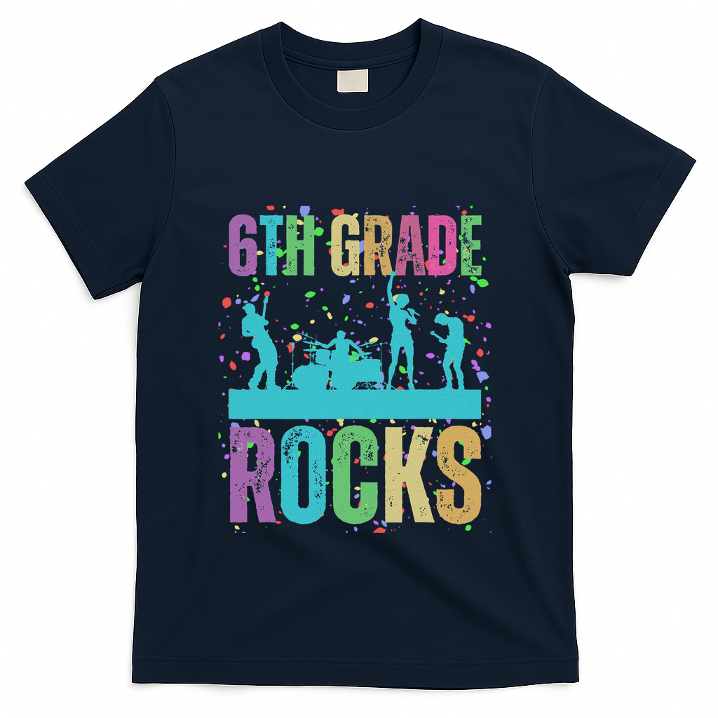 School Rocks Back To School Rockin 6th Grade Rocks T-Shirt - Navy