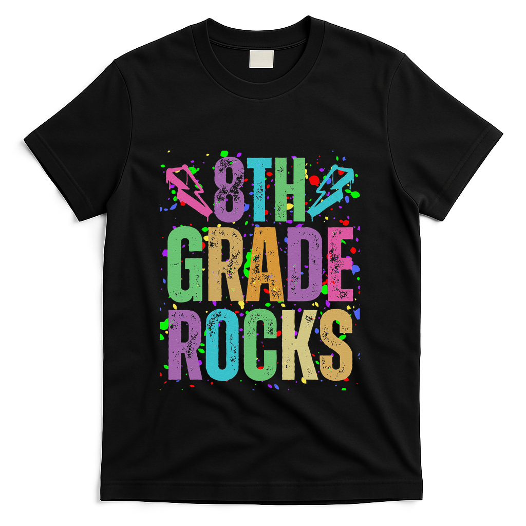 School Rocks Back To School Rockin 8th Grade Rocks T-Shirt - Black