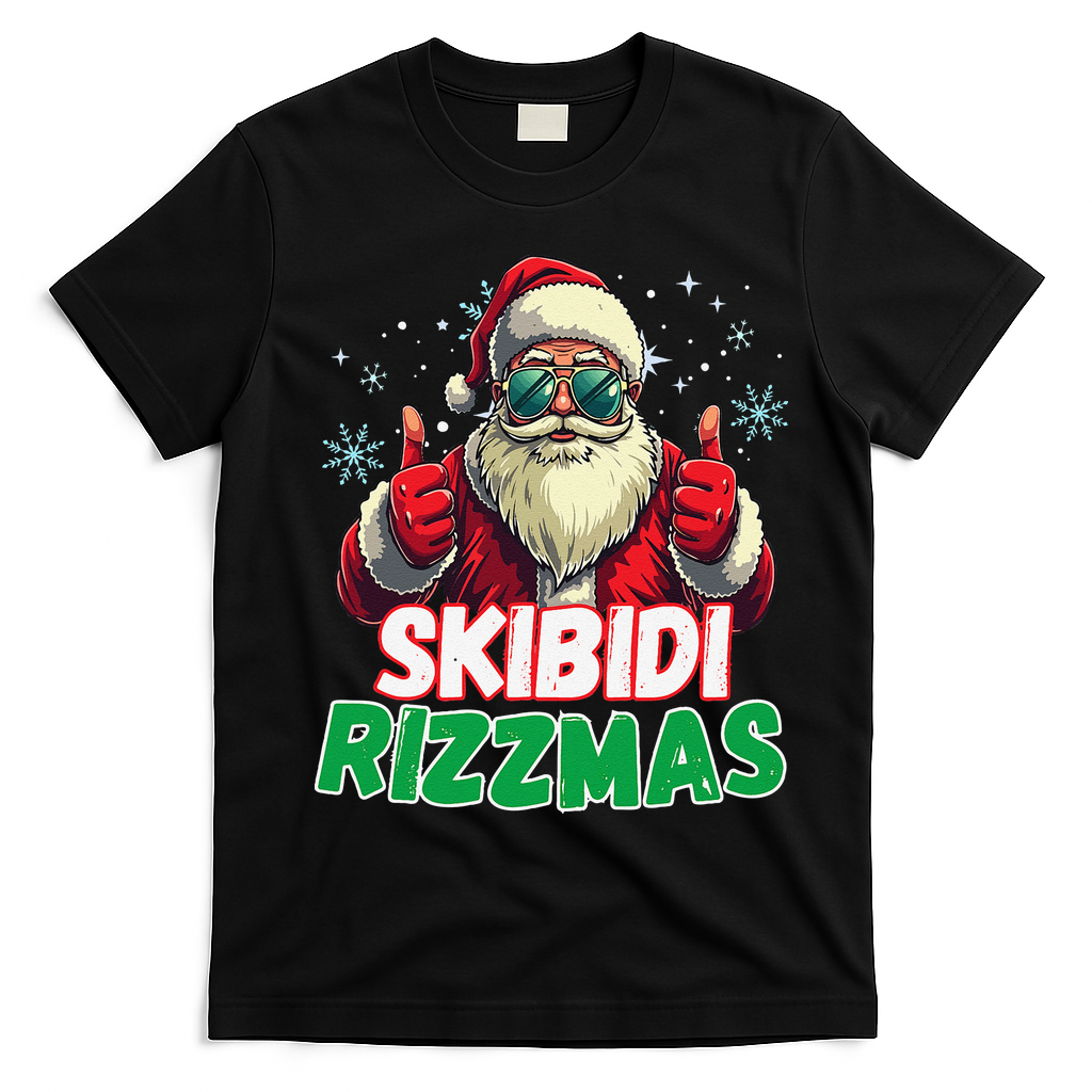 Skibid.I Rizzmas Christmas Rizz Santa Claus Charisma T-Shirt - Black