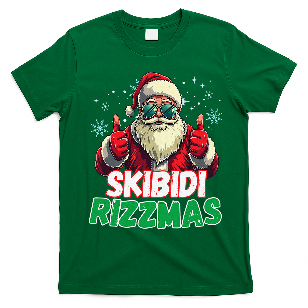 Skibid.I Rizzmas Christmas Rizz Santa Claus Charisma T-Shirt - Irish Green