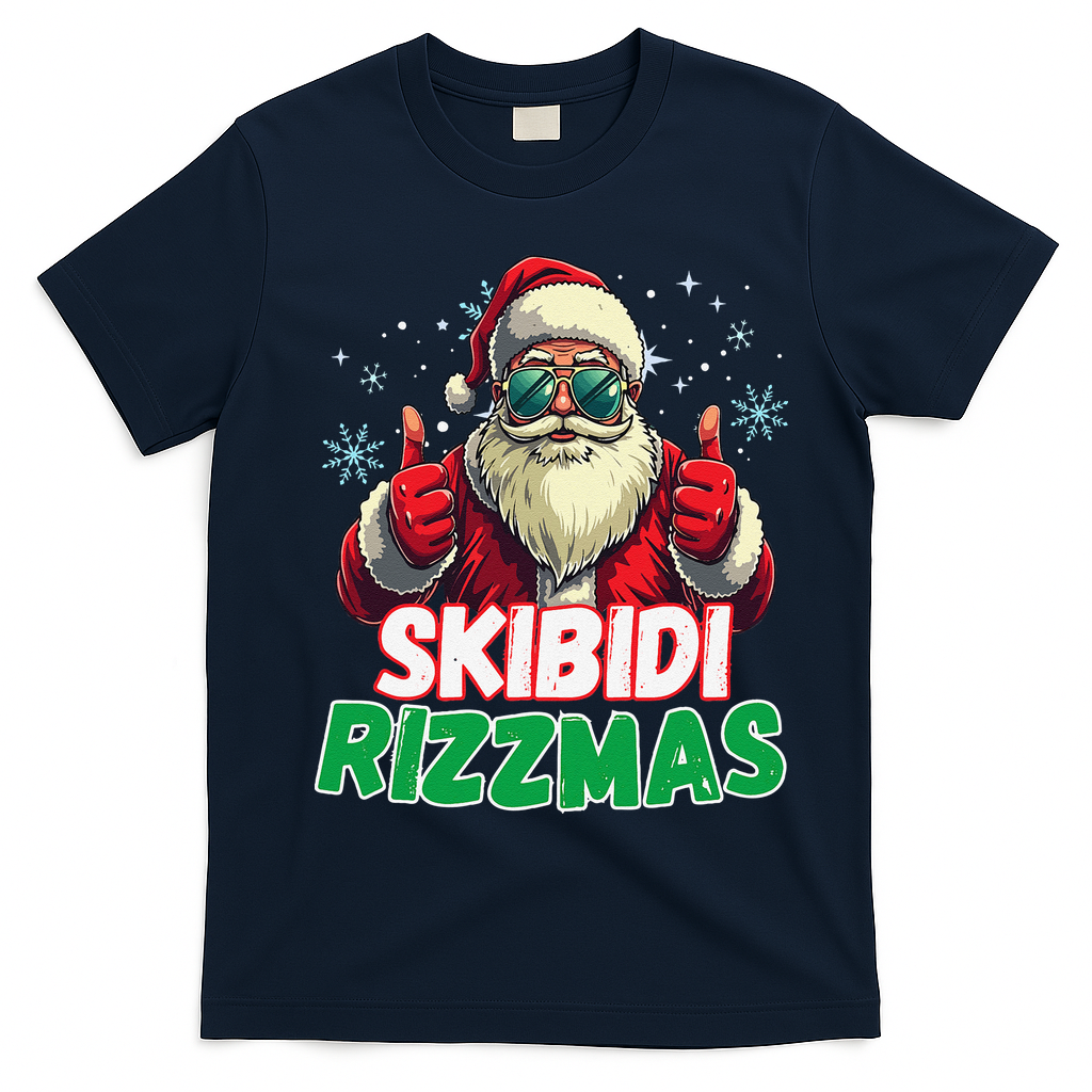 Skibid.I Rizzmas Christmas Rizz Santa Claus Charisma T-Shirt - Navy Blue