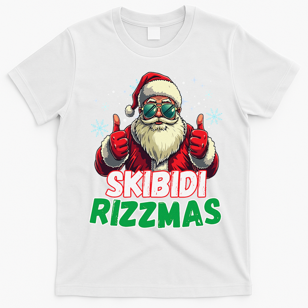 Skibid.I Rizzmas Christmas Rizz Santa Claus Charisma T-Shirt - White