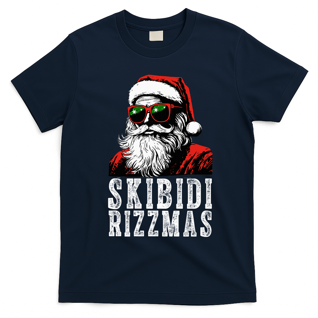 Skibidi Rizzmas Christmas Rizz Santa Claus T-Shirt - Navy Blue