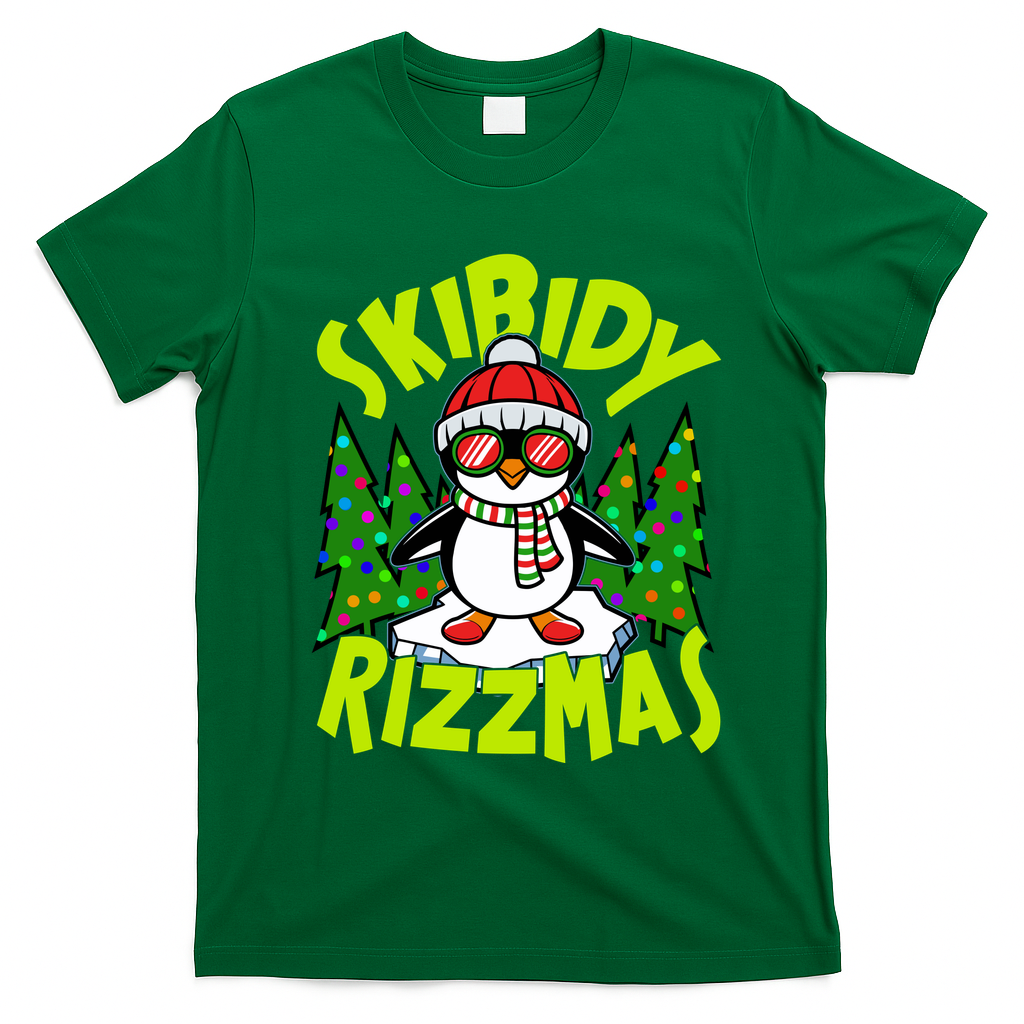 Skibidy Rizzmas Christmas Rizz Penguin Meme T-Shirt - Irish Green