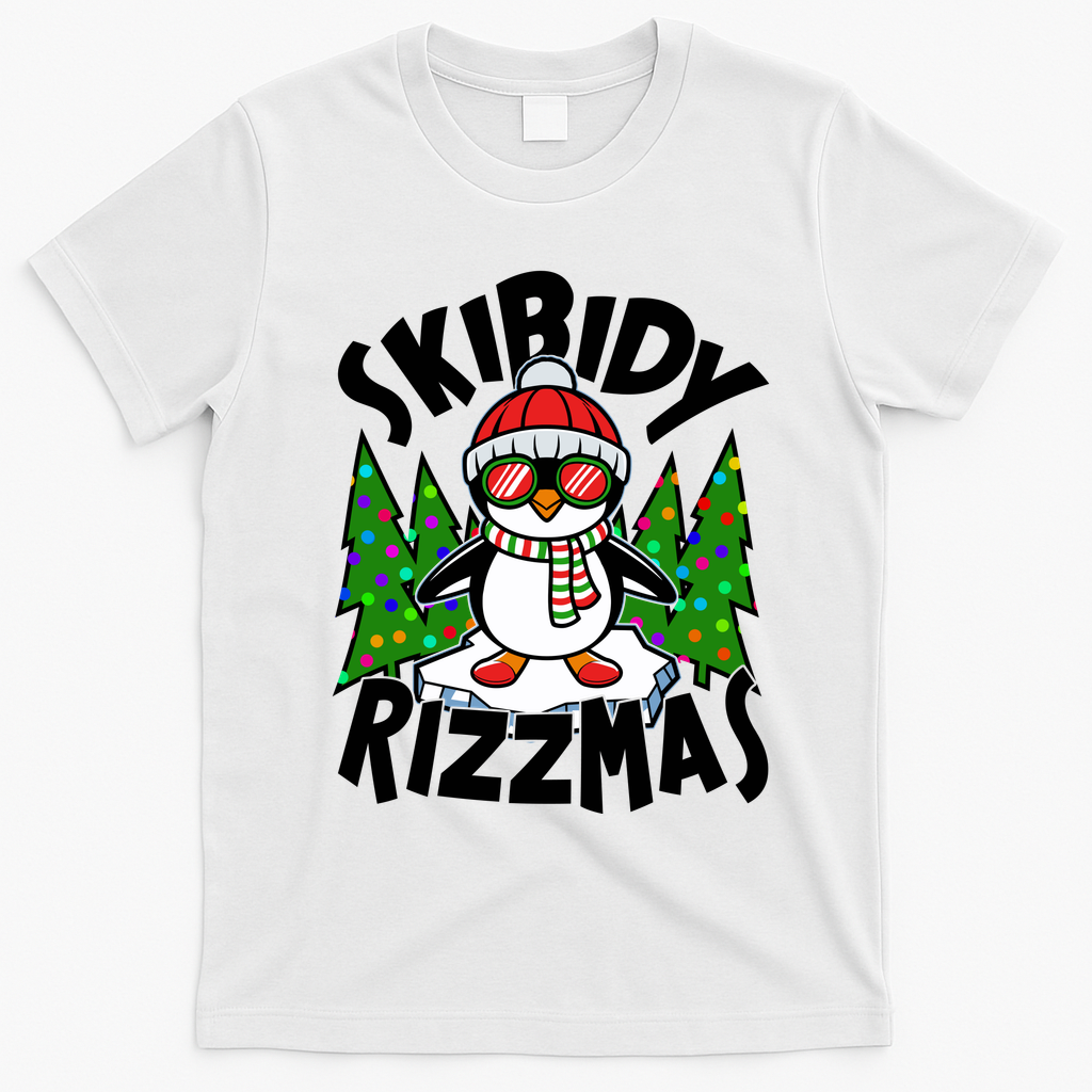 Skibidy Rizzmas Christmas Rizz Penguin Meme T-Shirt - White