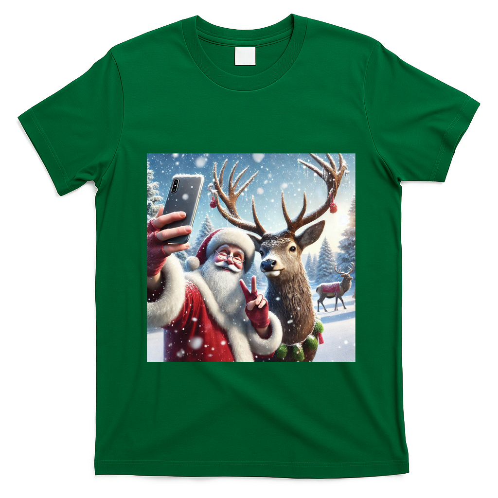 Surprise Rain Deer Selfie Santa T-Shirt - Irish Green