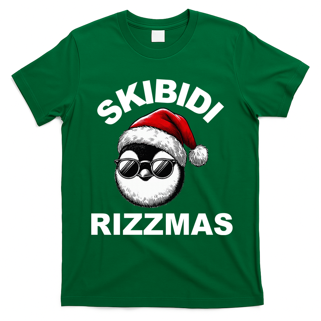 Skibidi Rizzmas Funny Christmas Penguin T-Shirt - Irish Green