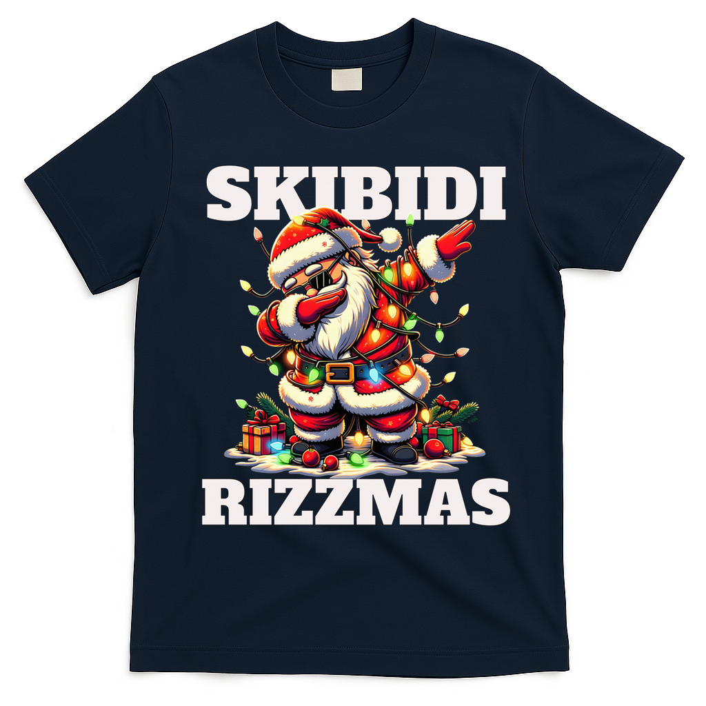 Skibidi Rizzmas Funny Christmas Dab T-Shirt - Navy Blue