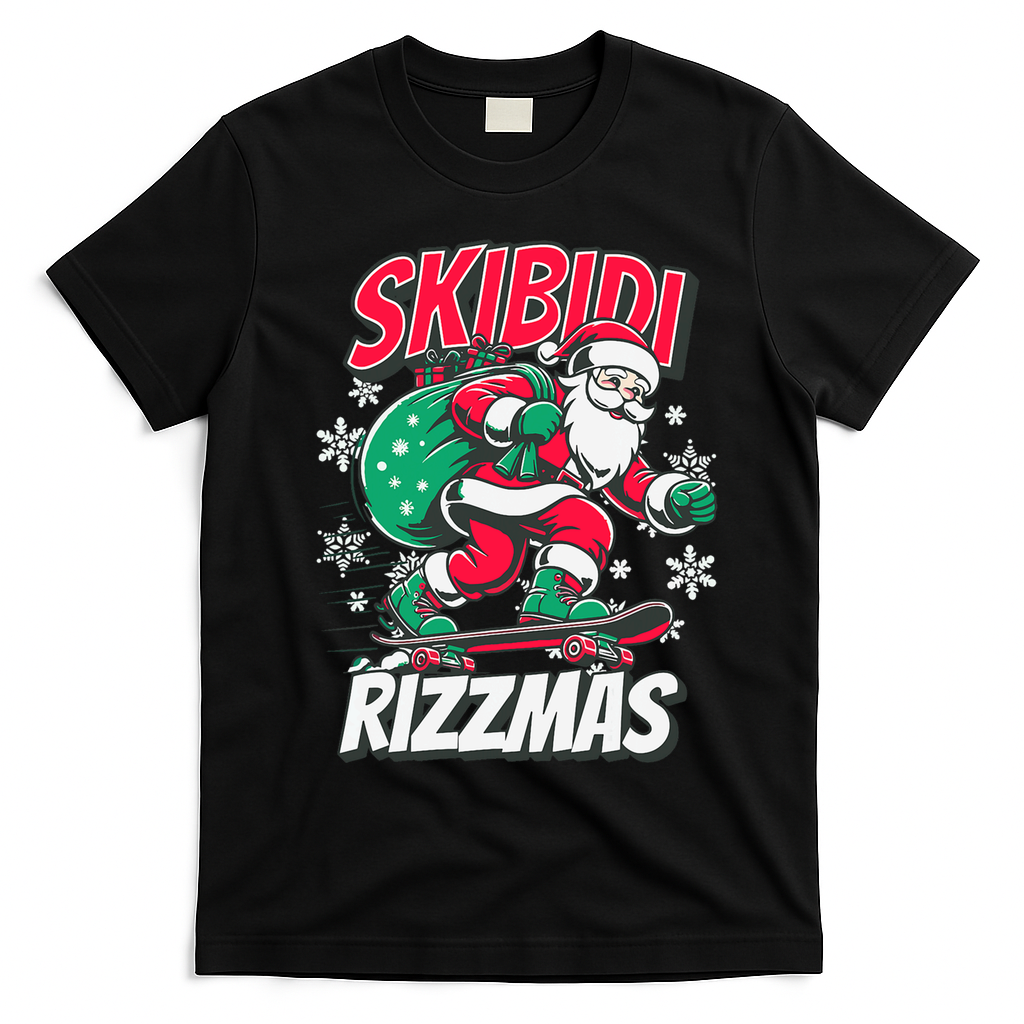 Skibidi Rizzmas Funny Santa Rizz Christmas T-Shirt - Black
