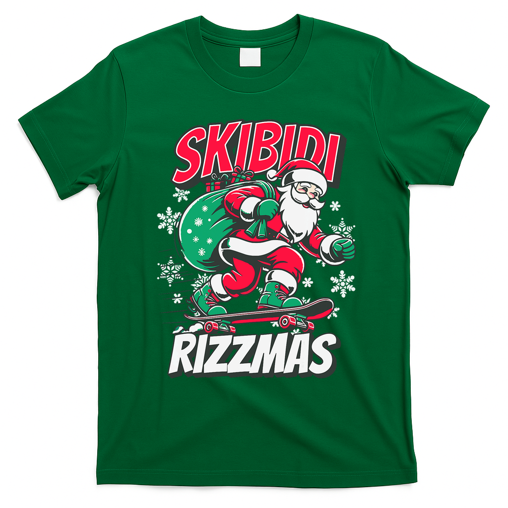 Skibidi Rizzmas Funny Santa Rizz Christmas T-Shirt - Irish Green