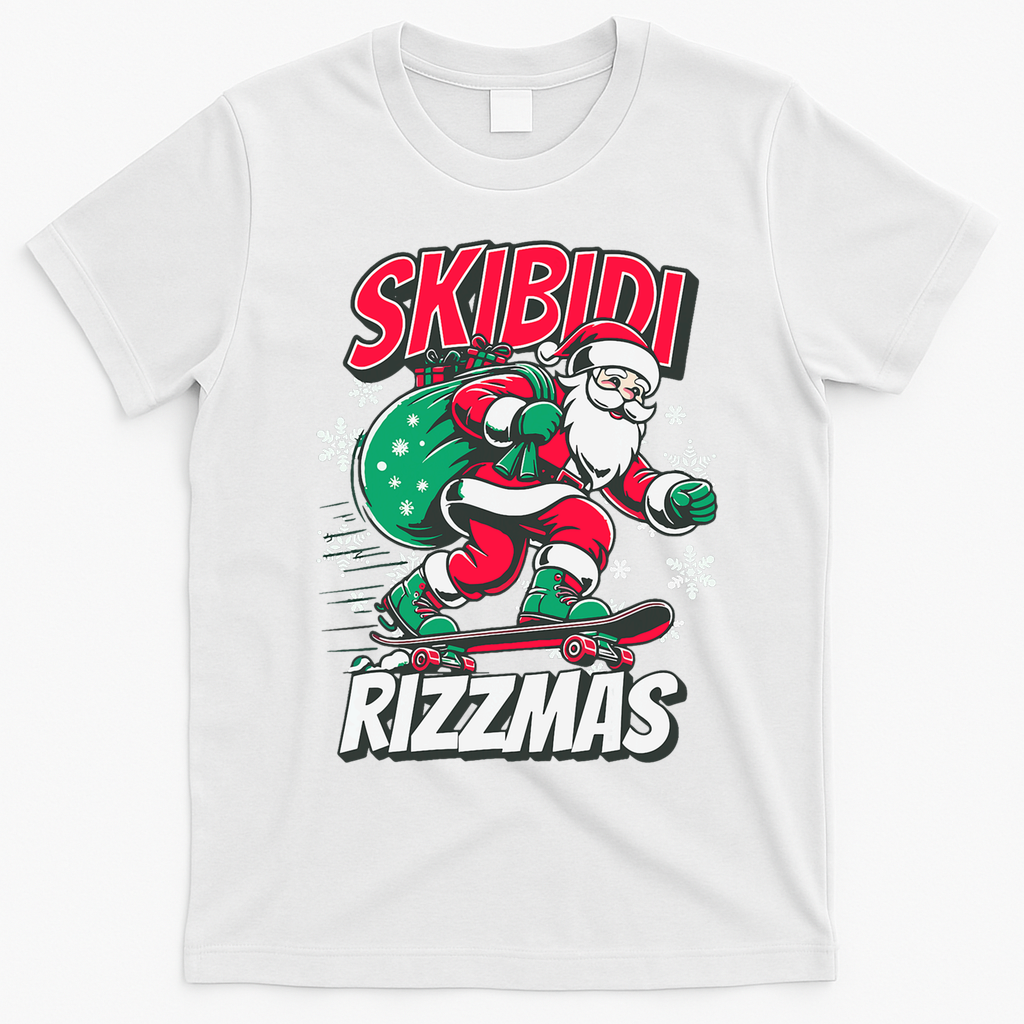 Skibidi Rizzmas Funny Santa Rizz Christmas T-Shirt - White