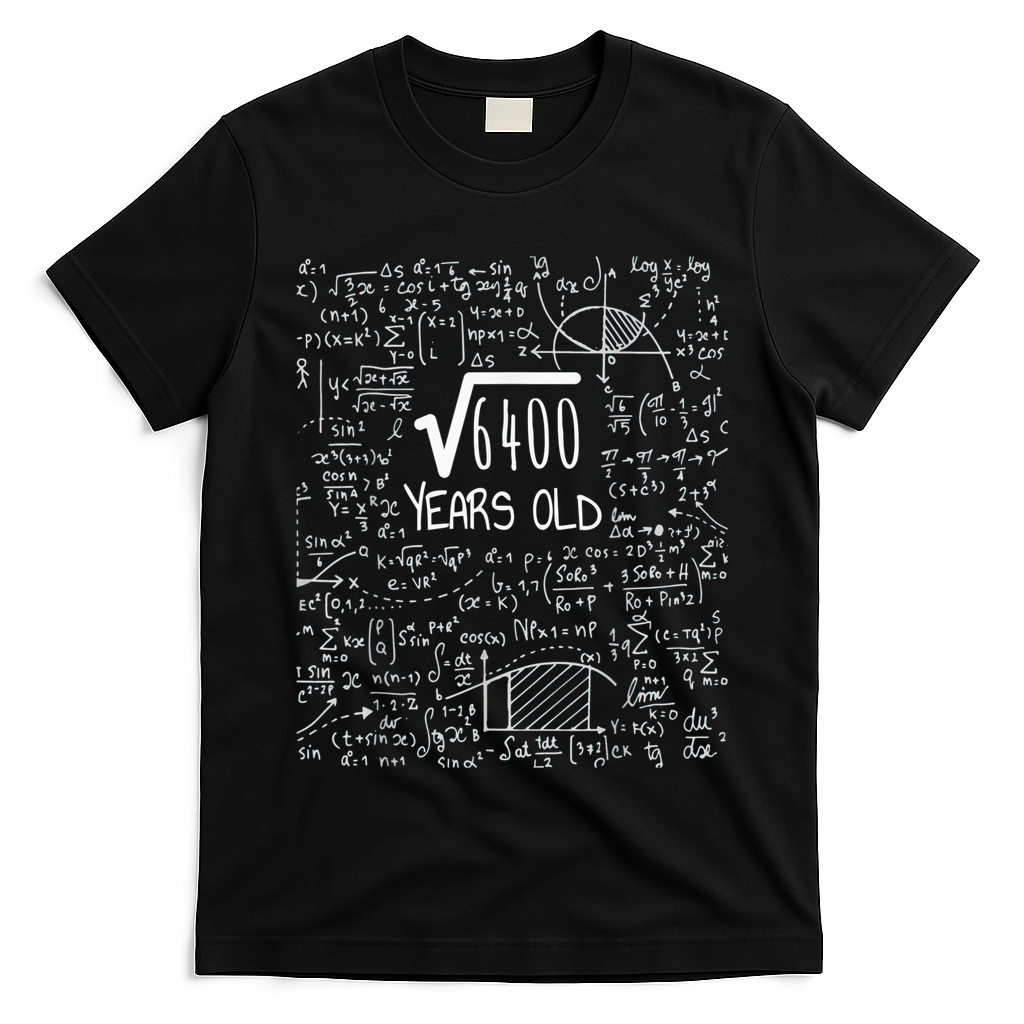 Square Root of 6400: 80 Years Old - 80th Birthday T-Shirt