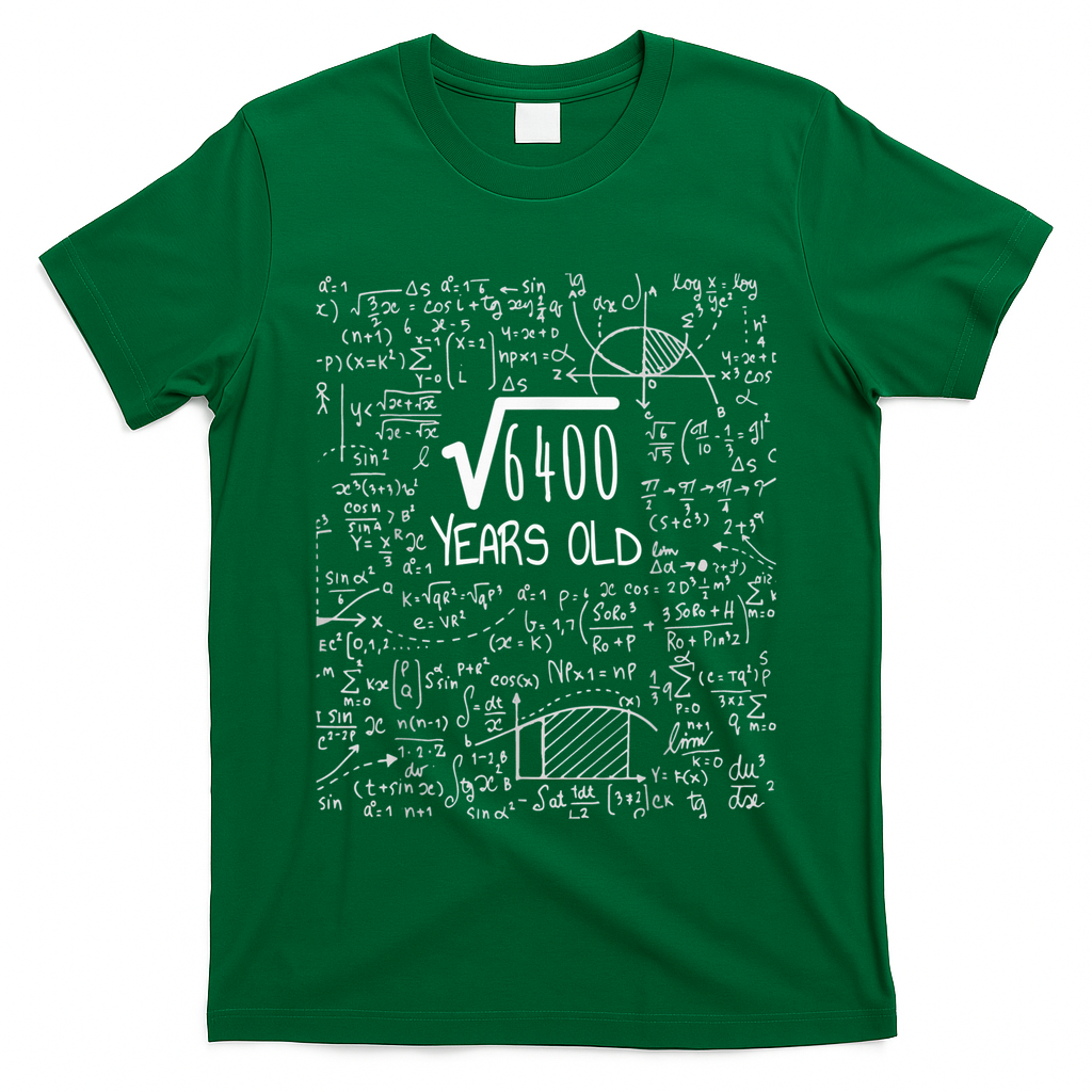 Square Root of 6400: 80 Years Old - 80th Birthday T-Shirt