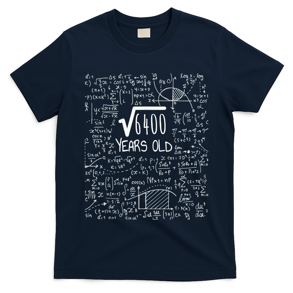 Square Root of 6400: 80 Years Old - 80th Birthday T-Shirt