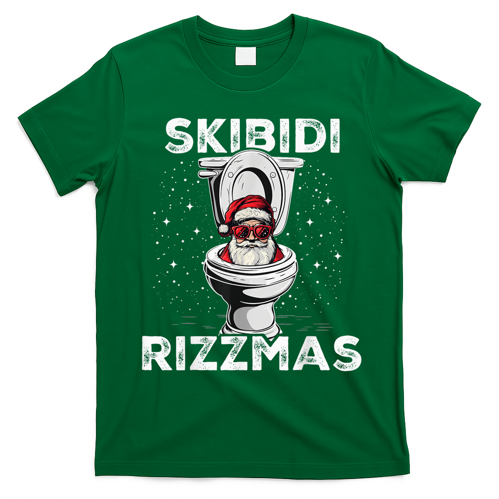 S.K.I.B.I.D.I Riz Zmas Funny Toilet Santa White Elephant Christmas T-Shirt - Irish Green