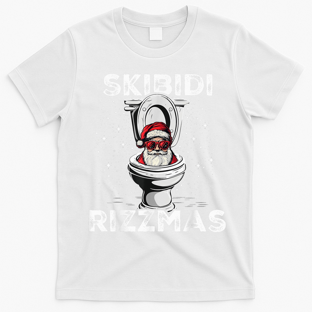 S.K.I.B.I.D.I Riz Zmas Funny Toilet Santa White Elephant Christmas T-Shirt - White