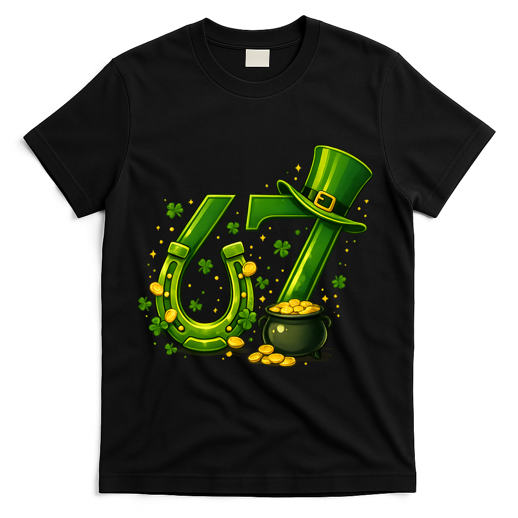 Six Seven 67 St Patricks Day Funny Saint Paddy's 6-7 T-Shirt - Black