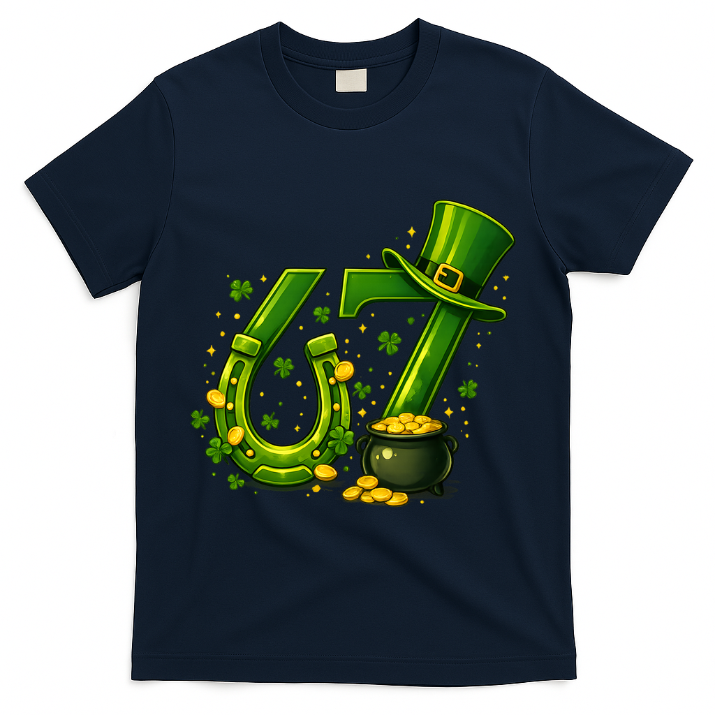 Six Seven 67 St Patricks Day Funny Saint Paddy's 6-7 T-Shirt - Navy