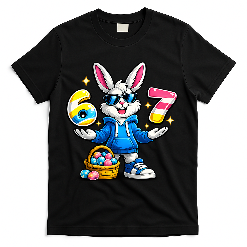 Six Seven 67 Easter 6-7 Bunny Basket Stuffers T-Shirt - Black