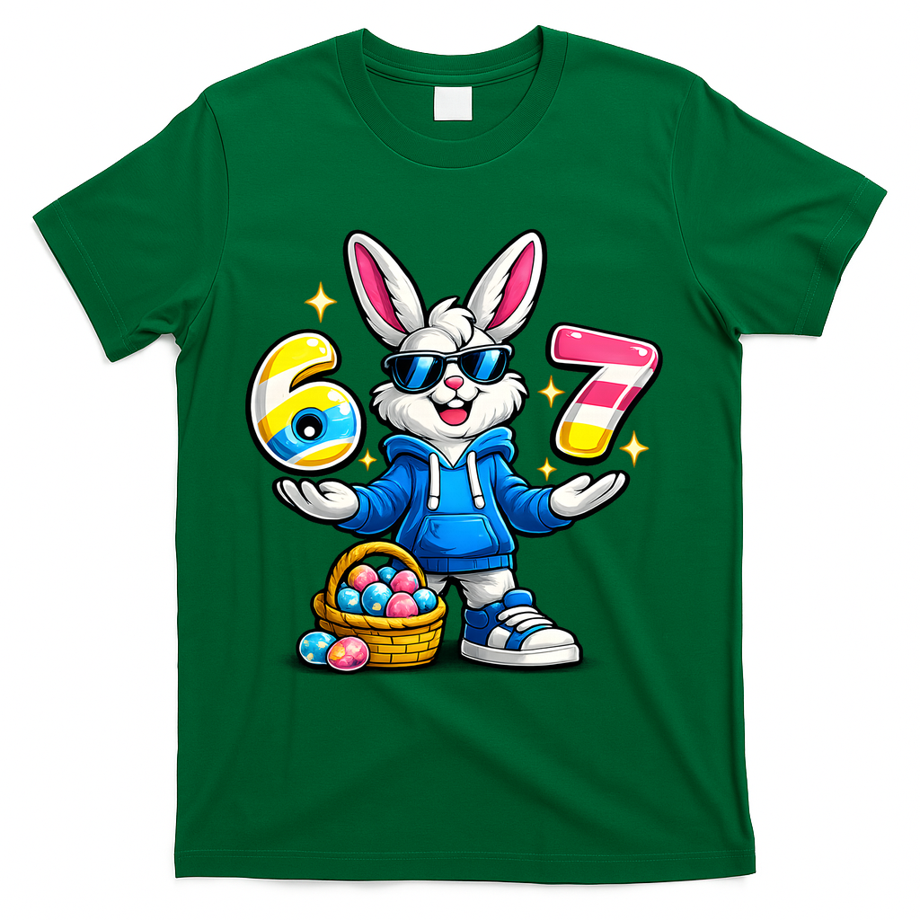 Six Seven 67 Easter 6-7 Bunny Basket Stuffers T-Shirt - Green