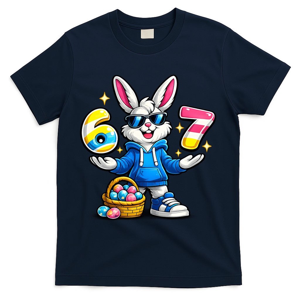 Six Seven 67 Easter 6-7 Bunny Basket Stuffers T-Shirt - Navy