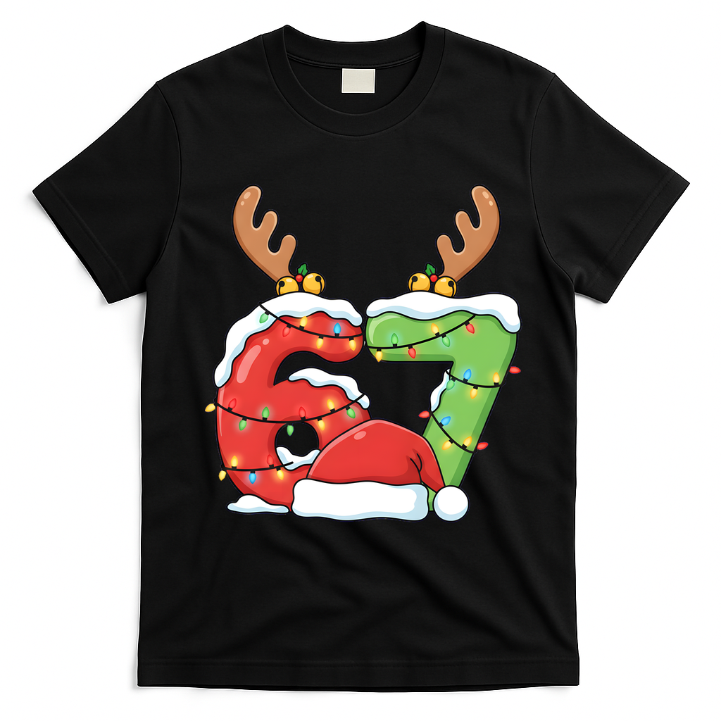 Six Seven 67 Funny Teacher Christmas T-Shirt - Black