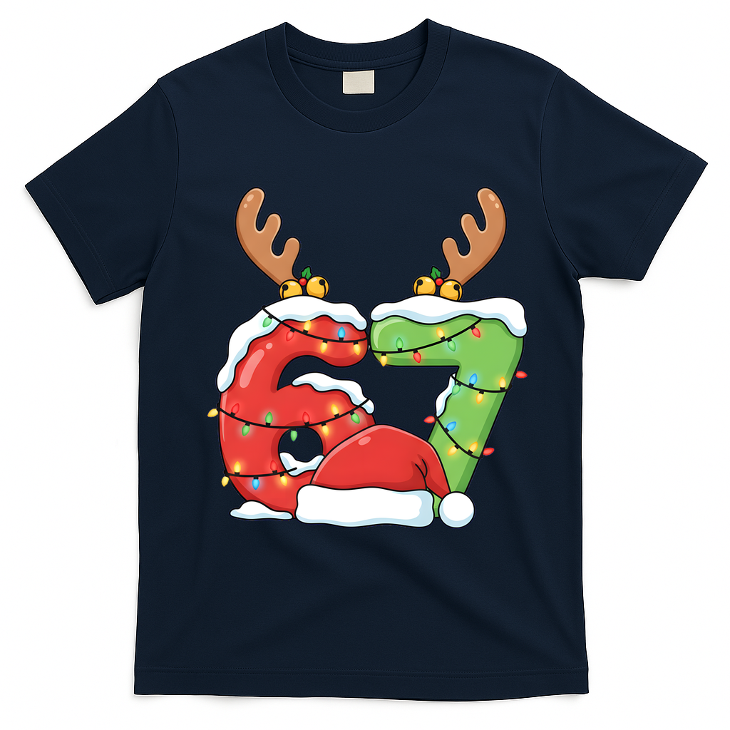 Six Seven 67 Funny Teacher Christmas T-Shirt - Navy Blue