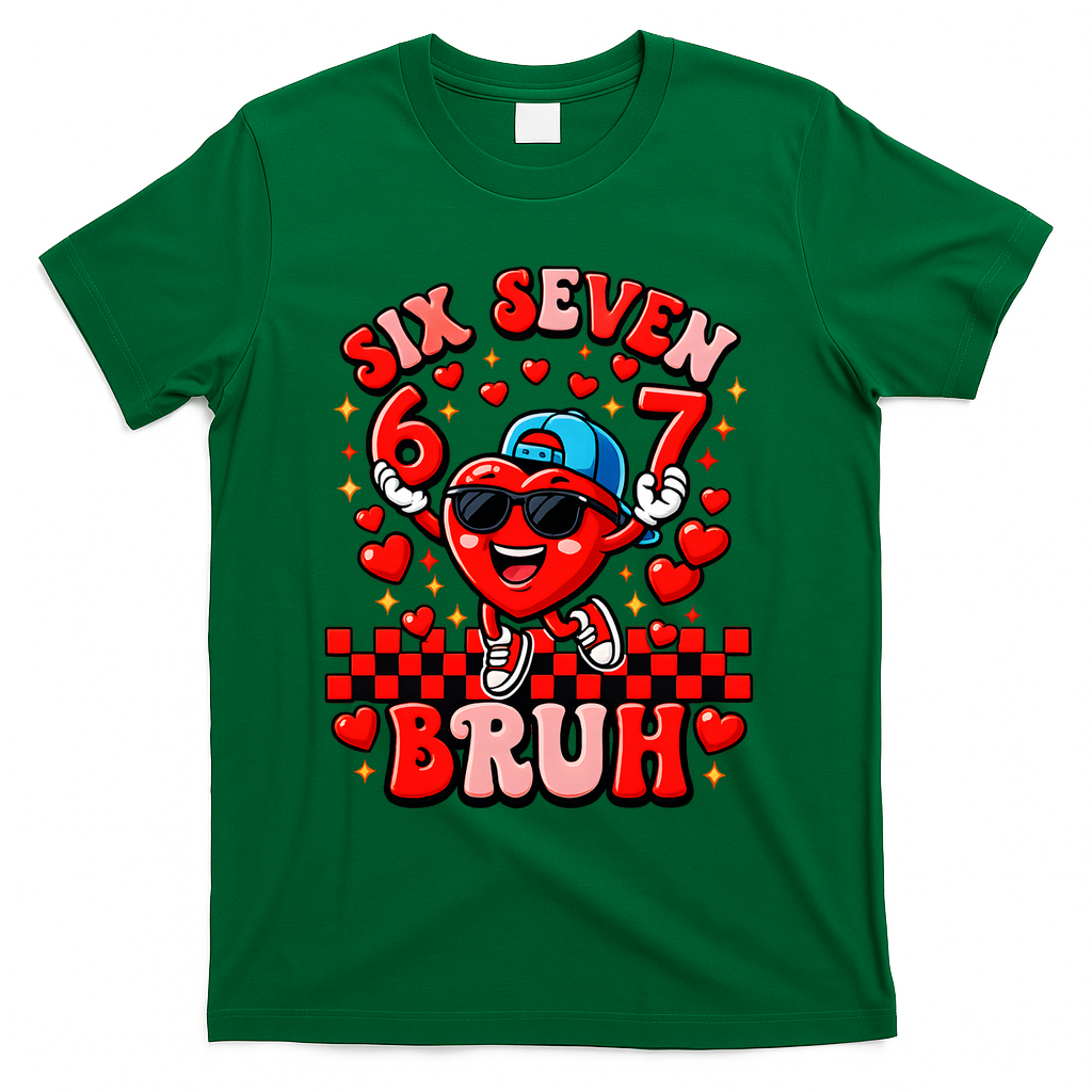 Six Seven 67 Meme Cool 6-7 Valentines Day T-Shirt - Green