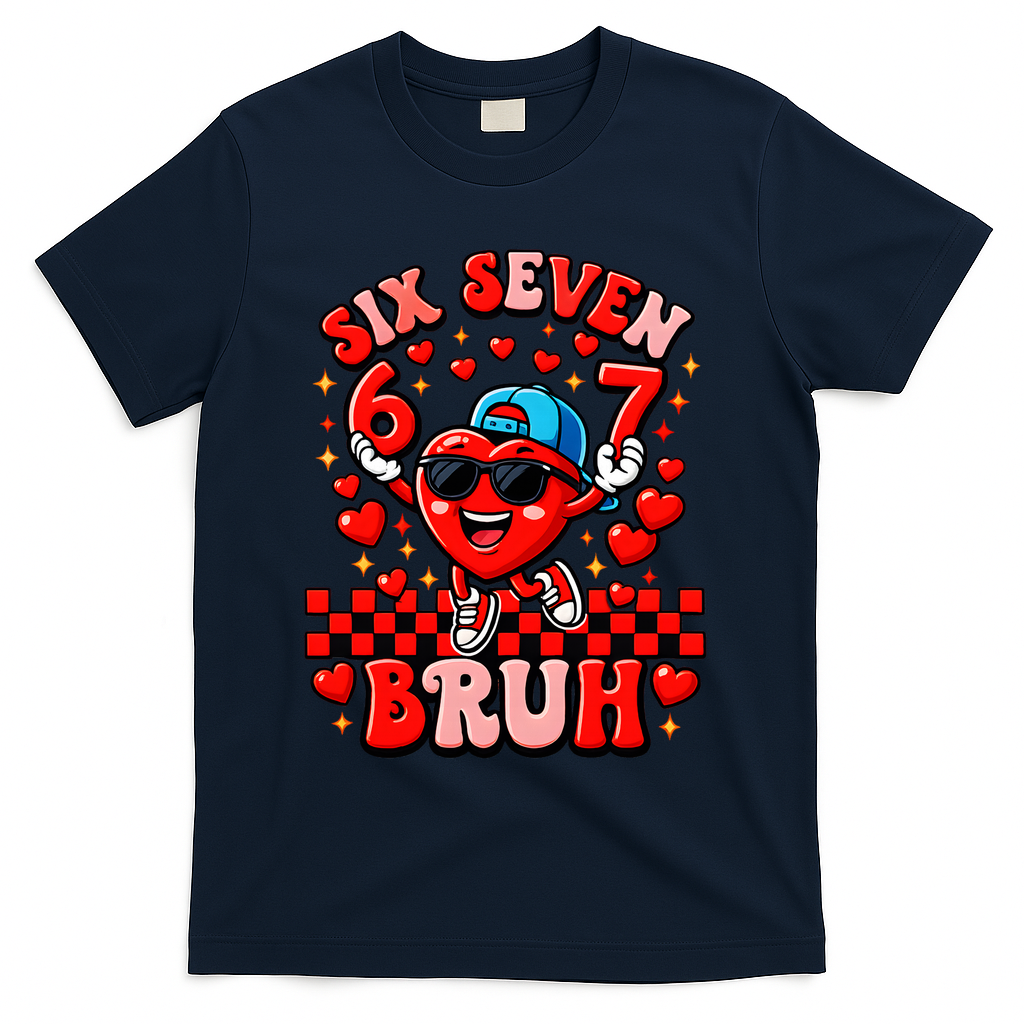 Six Seven 67 Meme Cool 6-7 Valentines Day T-Shirt - Navy