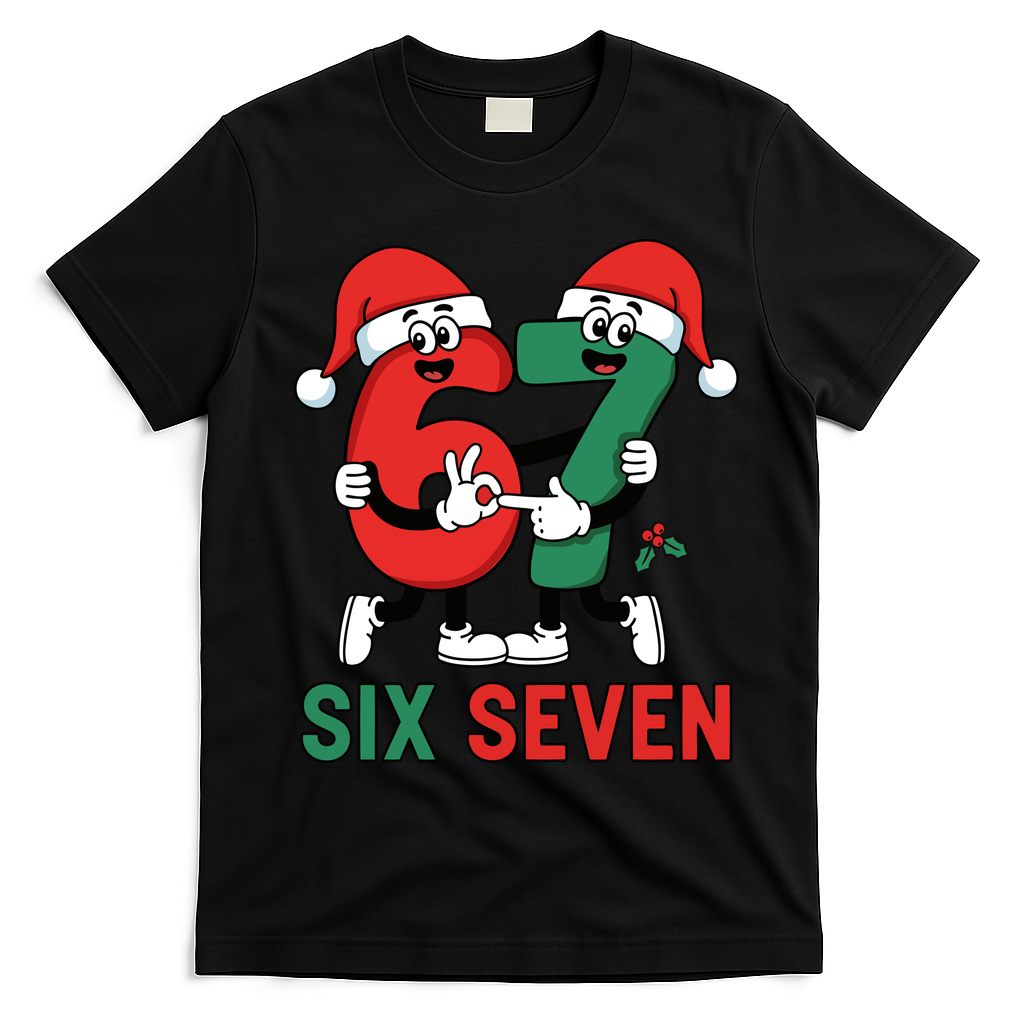 Six Seven 6-7 67 Christmas Funny Cute T-Shirt - Black