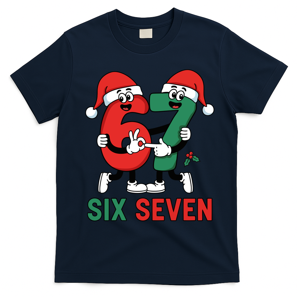 Six Seven 6-7 67 Christmas Funny Cute T-Shirt - Navy Blue