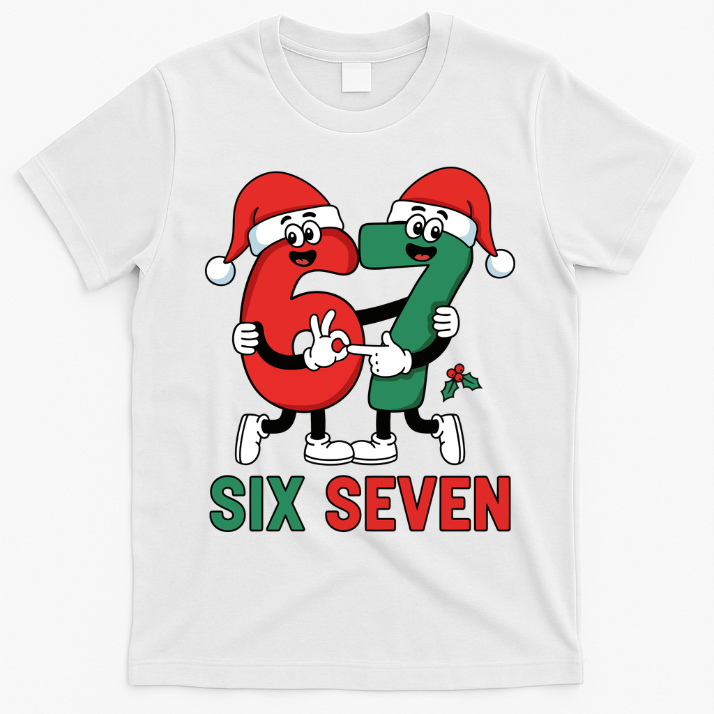 Six Seven 6-7 67 Christmas Funny Cute T-Shirt - White