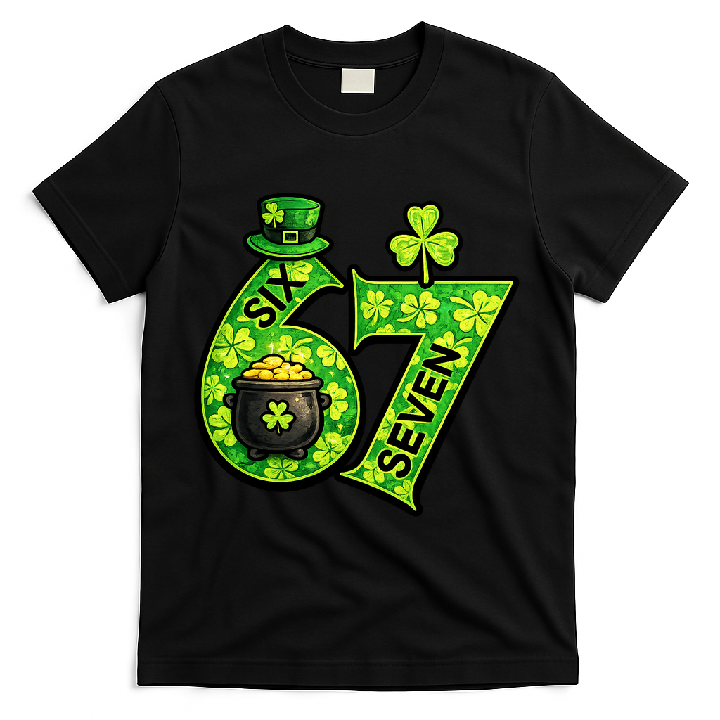 Six Seven 6-7 St Patricks Day 67 Paddys Meme T-Shirt - Black