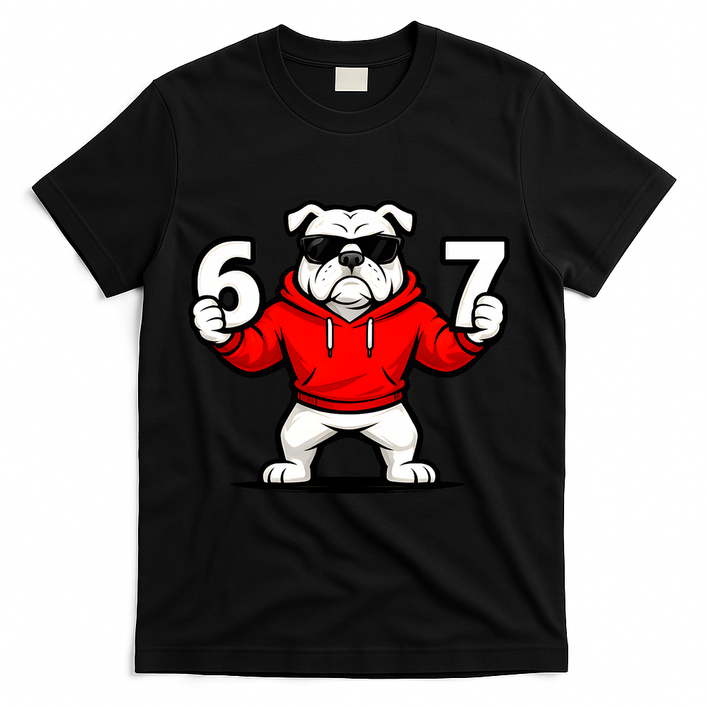 Six Seven 67 Meme Bulldogs Number 6 And 7 T-Shirt - Black