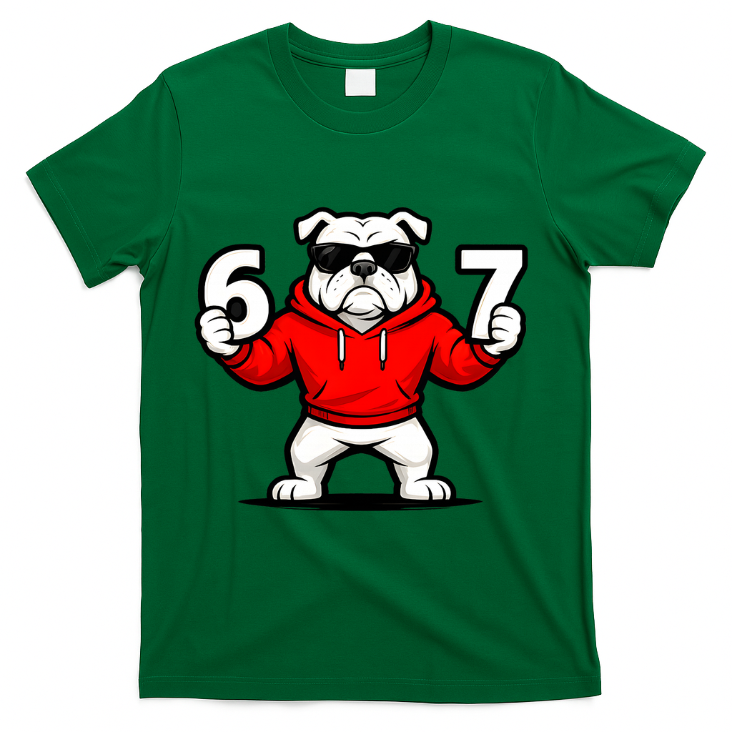 Six Seven 67 Meme Bulldogs Number 6 And 7 T-Shirt - Green