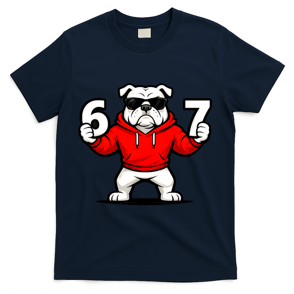 Six Seven 67 Meme Bulldogs Number 6 And 7 T-Shirt - Navy