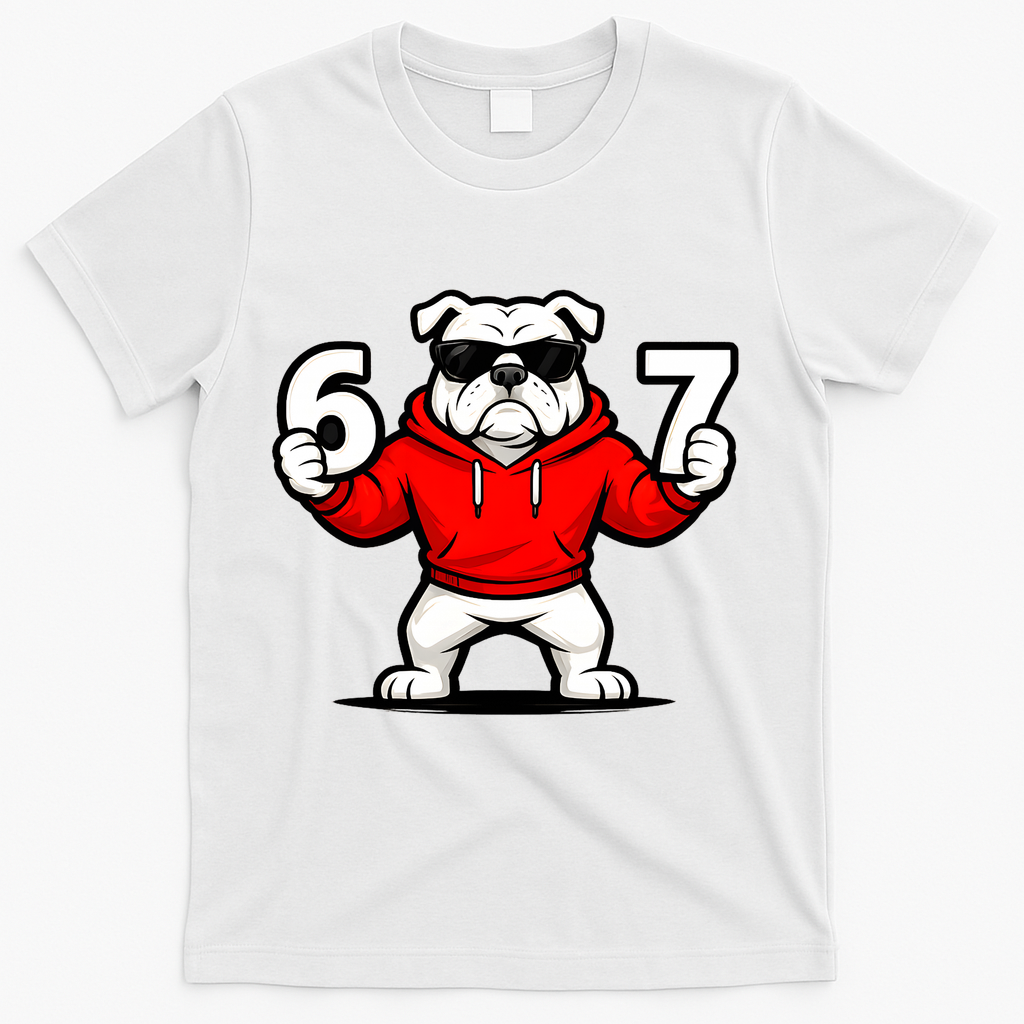 Six Seven 67 Meme Bulldogs Number 6 And 7 T-Shirt - White