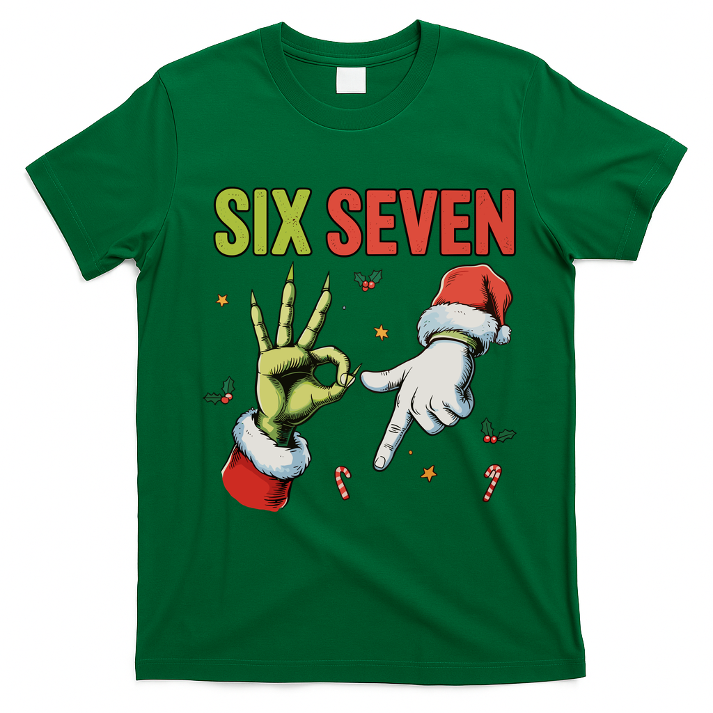Six Seven 6 7 67 Meme Christmas Xmas Funny T-Shirt - Irish Green