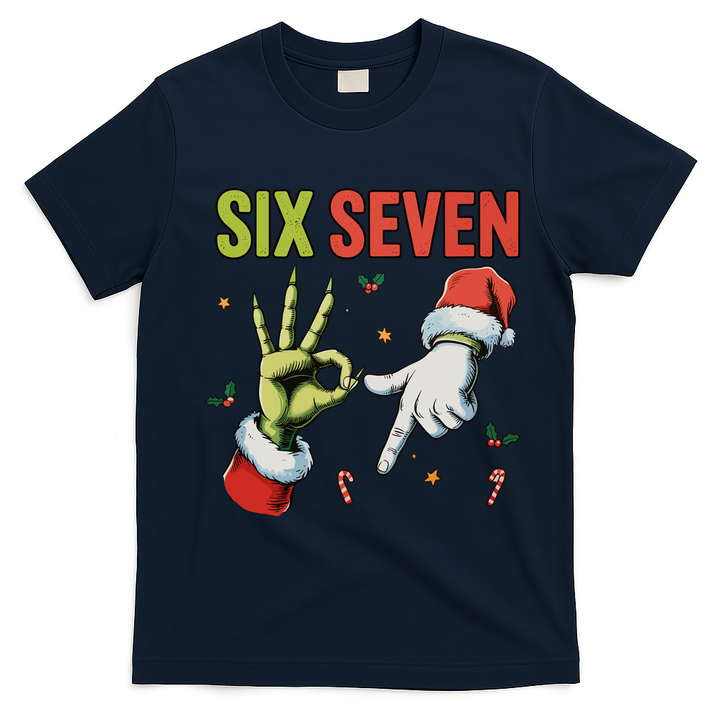 Six Seven 6 7 67 Meme Christmas Xmas Funny T-Shirt - Navy Blue