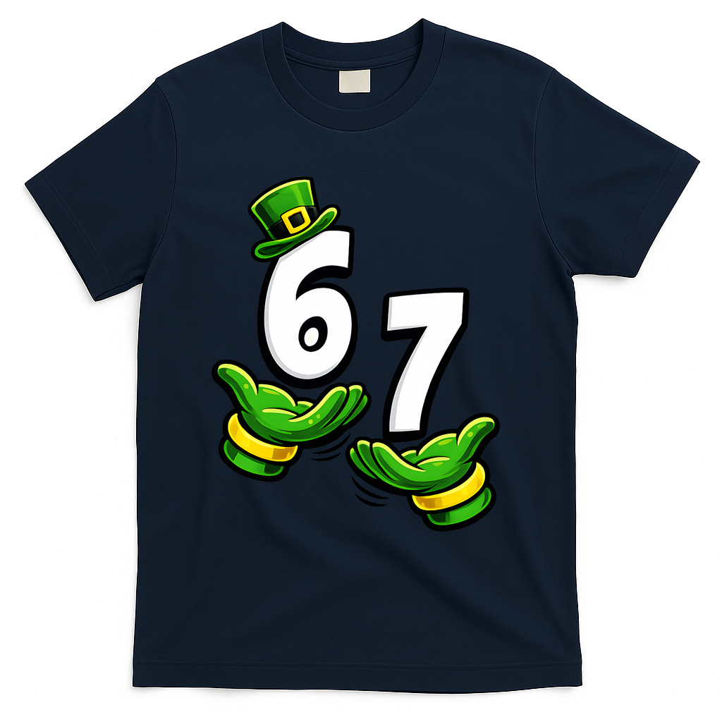 Six Seven 67 St Patricks Day 6 7 Shamrock Meme T-Shirt - Navy