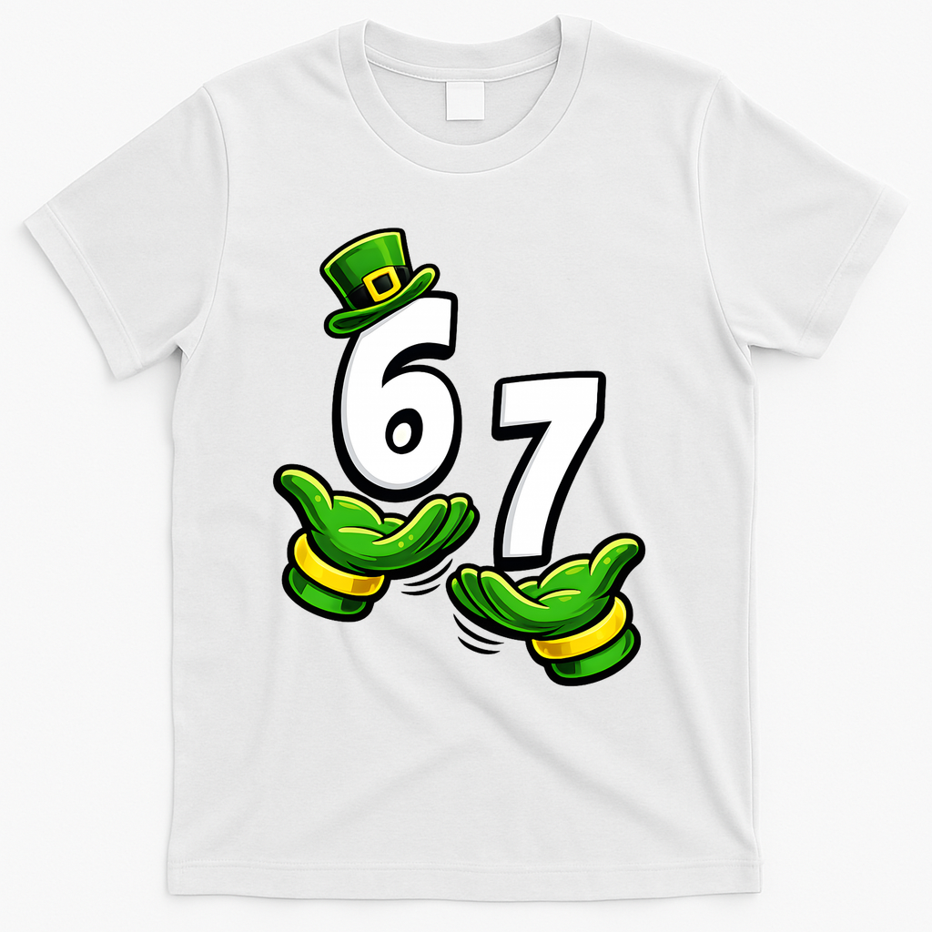 Six Seven 67 St Patricks Day 6 7 Shamrock Meme T-Shirt - White